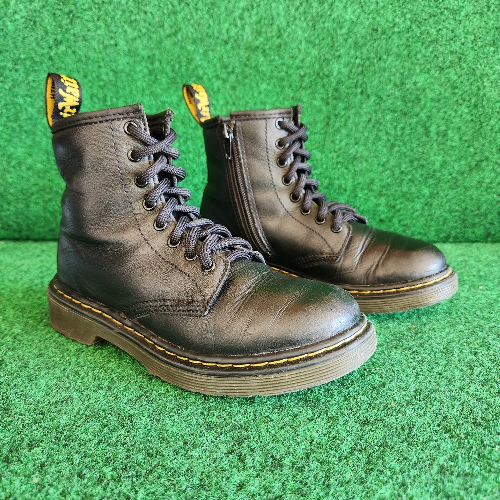 Dr. Martens Black Boots with Iconic Stitching and Air-Cushioned Sole